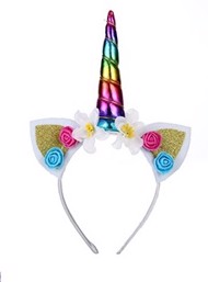 Enhjørning/unicorn hårbøjle, regnbuefarvet horn med roser - vi elsker pynt 